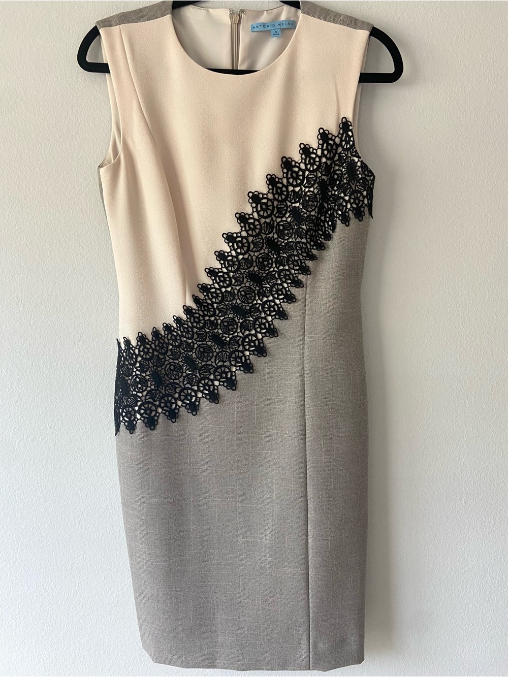 Antonio Melani Colorblock Sheath Dress Lace Detail Sleeveless Size 4